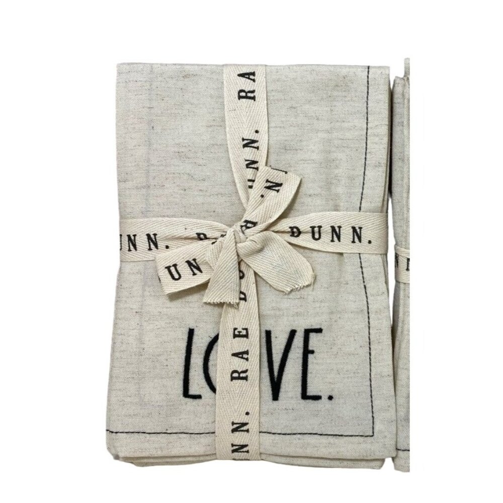 Rae Dunn Napkins "love" Cloth Set of 4 VHTF NEW With Tags!